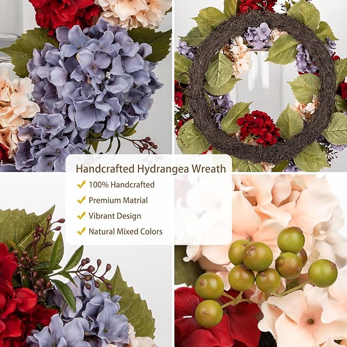 Fall Wreaths for Front Door, 24 inch Autumn Wreath with Hydrangeas Berries Large Fall Door Wreath Artificial Hydrangea Flowers Wreaths Autumn Decorations for Farmhouse Thanksgiving Harvest Door Wall-Ruum Studio Home