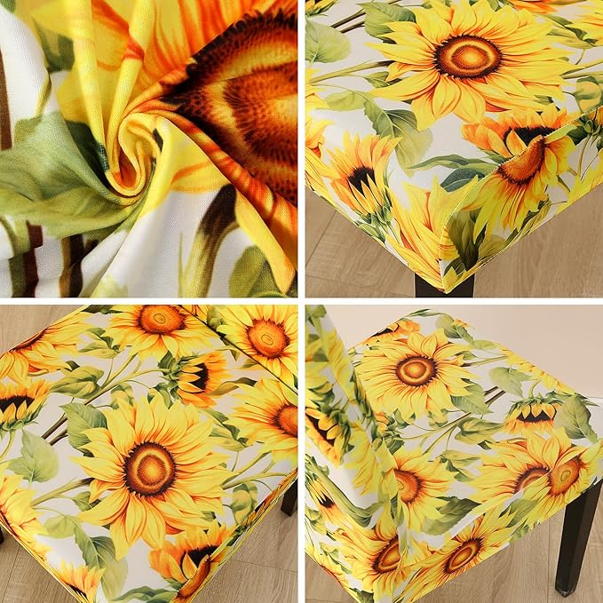 JQinHome Pattern Chair Covers for Dining Room Set of 4, High Stretch Removable Washable Parsons Chair Slipcover for Home Party Hotel Wedding Ceremony (Sunflower,4PCS)