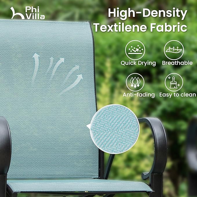 PHI VILLA 3 Piece Outdoor Bar Set, High Top Patio Bistro Table and Bar Chairs with Teal Textilene Fabric & Rustproof Metal Frame for Backyard, Balcony, Garden & Poolside-Ruum Studio Home