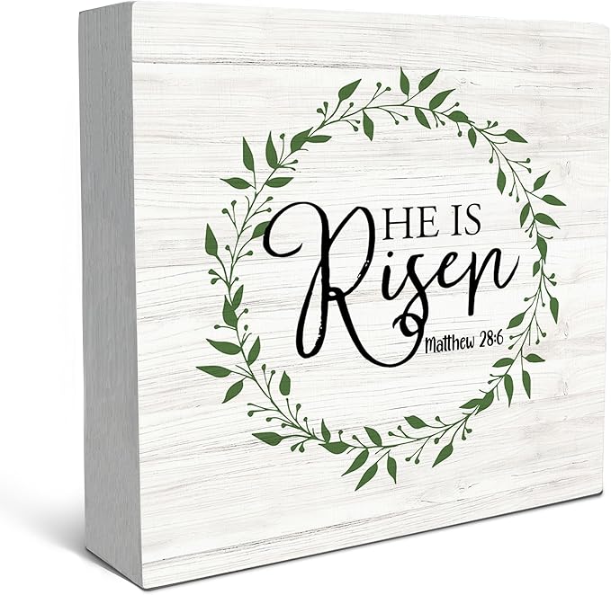 SRADMO He Is Resen Wood Box Sign Desk Decor, Christian Decor Wooden Sign Decoration For Home Office, Wooden Sign Decorations Indoor, Christian Signs For Home Decor Shelf Table Decor-Ruum Studio Home