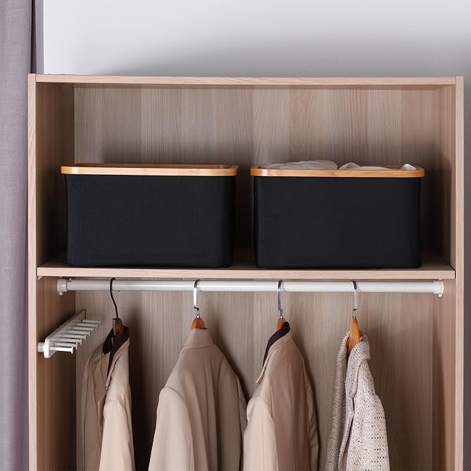 efluky Storage Baskets for Organizing, Fabric Storage Bins with Bamboo Handles, Collapsible Storage Baskets for Shelves and Closet (Black, 16.2'' x 13'' x 9.1'')-Ruum Studio Home