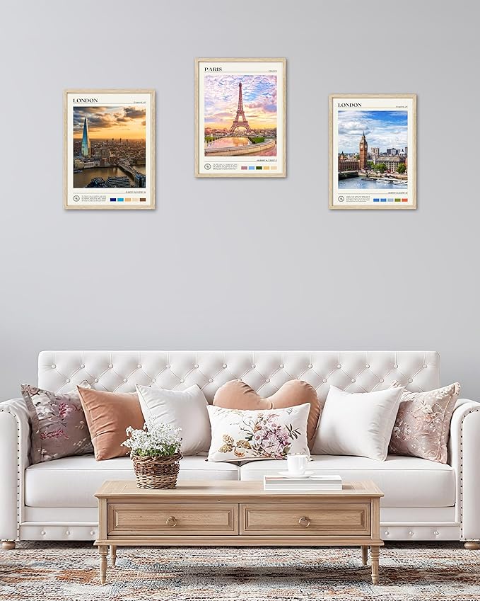 HesenDot Natural OAK Wood Framed Paris City Wall Art,12x16in Iconic Scenery Canvas Wall Print Posters,Classic Urban Landmark Wall Decor for Living Room,Bedroom,Office Gallery Set of 1-Ruum Studio Home