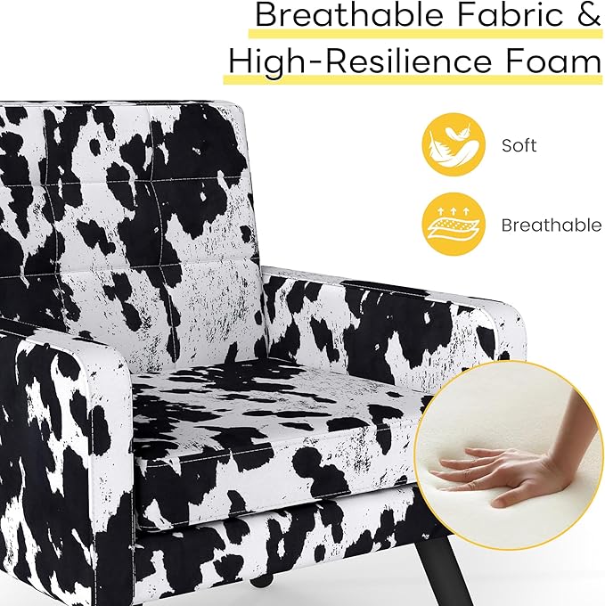 Kromax Mid-Century Modern Accent Chair for Living Room, 496 Lb. Weight Capacity, Dual Armrests, Comfy Extra Large Seat, Timeless Style Perfect for Reading & Relaxing, Cow Pattern-Ruum Studio Home