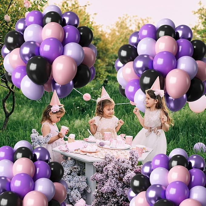 Purple Pink Black Balloons 12 Inch Pastel Pink Purple Black Latex Helium Balloon Purple Metallic Party Balloons for Girls Cartoon Anime Birthday Baby Shower Halloween Party Decorations-Ruum Studio Home