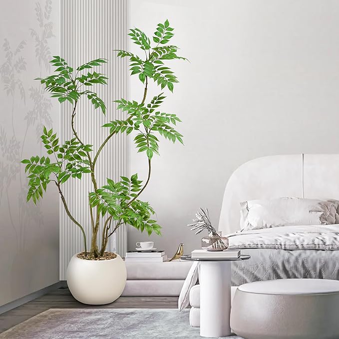 Artificial Mahonia Fortunei Tree 5FT,Tall Fake Plant Artificial Sumac Tree, Faux Plants Indoor Fake Plants Decor with Pots for Home Office Bathroom Bedroom Living Room Decorations Housewarming-Ruum Studio Home