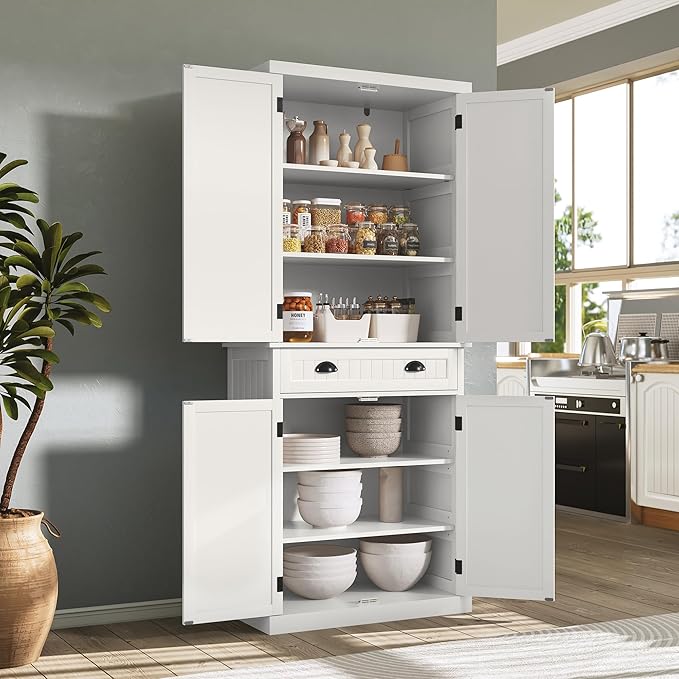 ARTPOWER 72" Tall Kitchen Pantry Storage Cabinet with Drawer and Adjustable Shelves, Pantry Cabinet for Kitchen, Bathroom or Hallway, White-Ruum Studio Home