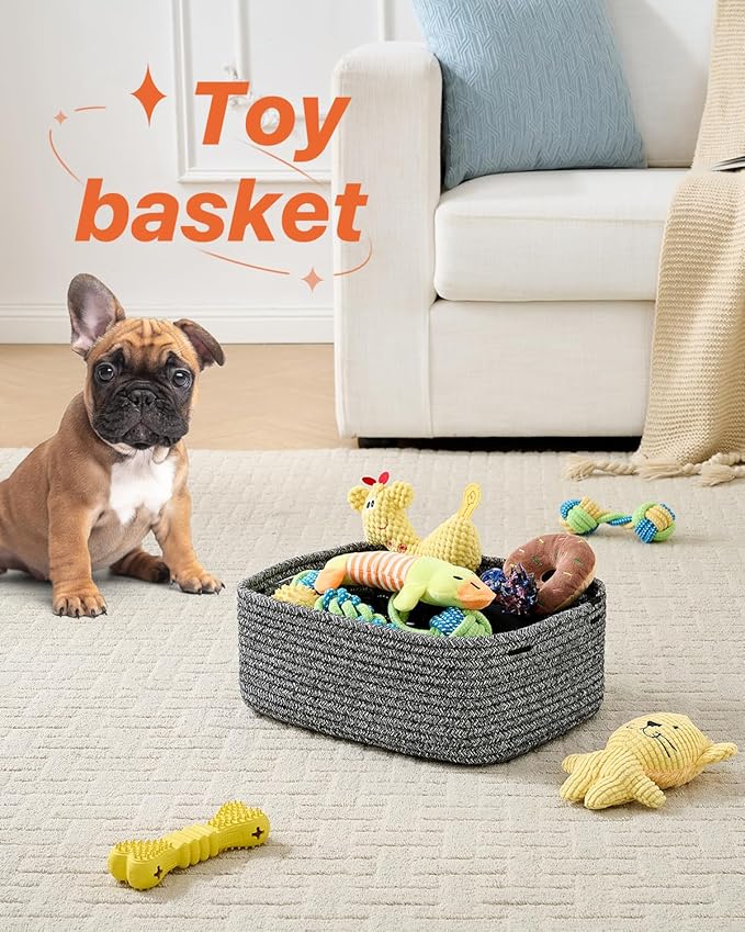 KALLAX Small Woven Basket, 13.5 x 9.5 x 5 Inches, Storage Basket for Organizing, Cute Small Rope Shelf Closet Cube Storage Bins Baskets for Shelves, Dog Toy Gift Baskets Empty, 3 Pack Mixed Black-Ruum Studio Home