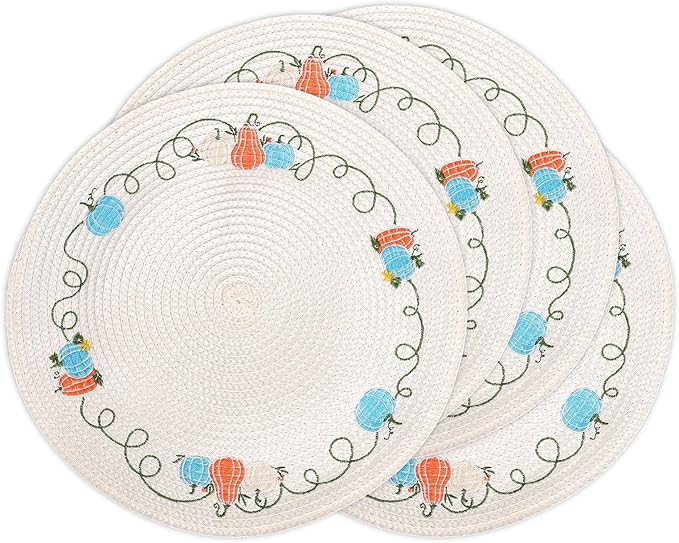 Whaline 4Pcs Round Fall Placemats Pumpkin Embroidered Place Mats Autumn Dinner Table Mats for Home Harvest Thanksgiving Holiday Party Decor-Ruum Studio Home