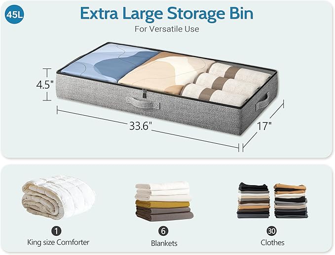 2-Pack Under Bed Storage Containers, 4.5 Inches Tall Low Profile Underbed Clothes Storage Organizer Bin with Sturdy Sidewalls/Bottom, Underbed Storage Bins 2 Storage Thin Bins-Ruum Studio Home