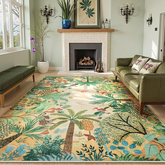LIVEBOX Washable Jungle Animal Print 6 x 9 Area Rug for Dining Room, Non-Skid Yellow Kids Carpet Playmat Rug for Play Room, Soft Nursery Rugs for Girl Dorm, Kids Rugs for Bedroom Boys-Ruum Studio Home