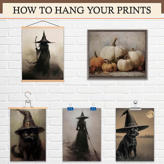 LANCHI95 12 Pcs Halloween Wall Art Prints, Vintage Witch Posters, Cute Ghost Pictures for Bedroom Decor (UNFRAMED)-Ruum Studio Home