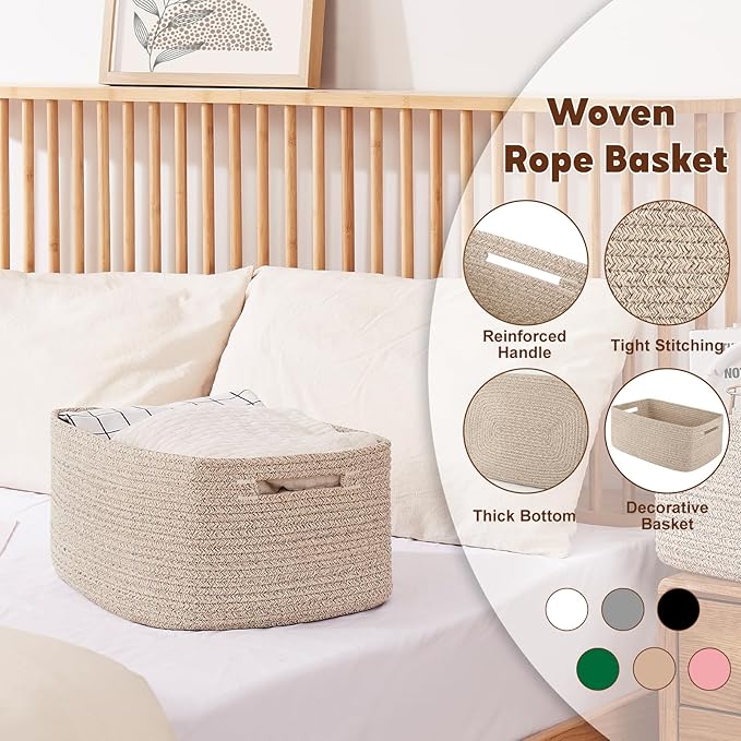 OIAHOMY Storage Basket for Shelves, Closet Cube Storage Bins Baskets for Clothes Blanket Towels, Baby Nursery, Toy Baskets Box, Woven Rope Basket, 17.72*12.99*7.87 IN, 2 Packs Brown-Ruum Studio Home