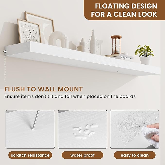 fuqing Floating Shelves for Wall, Bathroom Shelf Wall Mounted for Storage, Shelves with Invisible Bracket for Bedroom, Kitchen, Living Room, Farmhouse Small Book Shelf, 55 Inch Set of 2, White-Ruum Studio Home