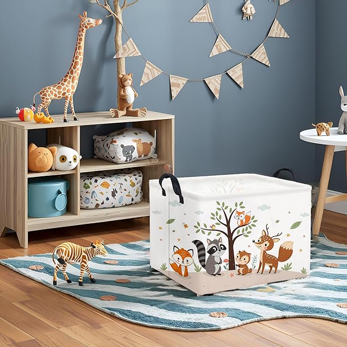 HIYAGON Rectangular Woodland Animal Basket Kids Baby Storage Basket Storage Bin Organizer Box Animal Room Decor(Spring Animal)-Ruum Studio Home