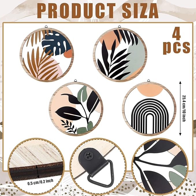 Qunclay 4 Pieces Boho Wall Art Wooden Bohemian Wall Decor Hanging Art Nursery Decor Farmhouse Geometric Hanging 10 Inch Aesthetic Wood Minimalist for Apartment Bedroom(Elegant)-Ruum Studio Home