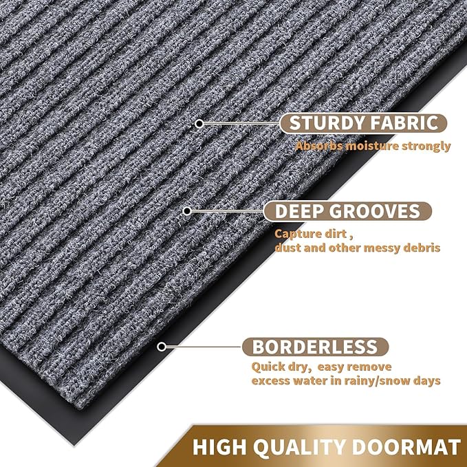 Yimobra Front Door Mat Outdoor Indoor Entrance, 100% Waterproof All-Season All Weather Doormat, Welcome Matt Outside Entry, Non Slip, Low Profile, Heavy Duty Patio Porch Floor Mat,29.5 x 17,Gray White-Ruum Studio Home