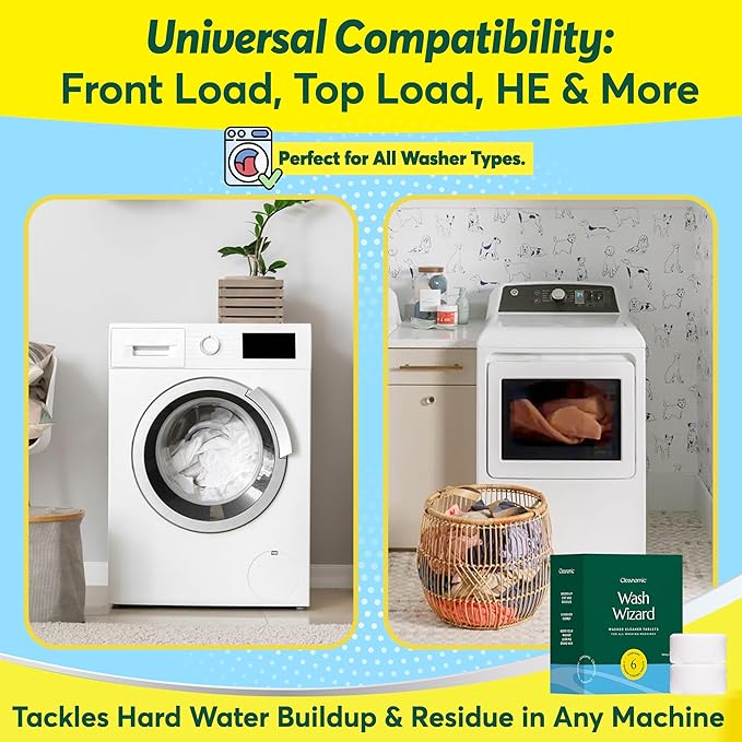 Cleanomic WashWizard Washing Machine Cleaner Tablets – Deep Cleaning Washer Cleaner for Front Load, Top Load & HE Machines – Removes Odor, Buildup & Limescale – Septic Safe, Non-Toxic, 6 Tablets-Ruum Studio Home