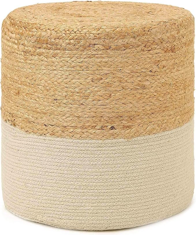 REDEARTH · Cylindrical Pouf Foot Stool Ottoman - Jute Braided Accent Sitting Footrest for The Living Room, Bedroom, Nursery, Patio, Lounge & Other Rooms in The Home (14.5”x14.5”x16”; Natural Ivory)-Ruum Studio Home