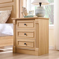 26" Tall Farmhouse Nightstand, 3 Drawers End Table w/Charging Station, 23.6" Wide Large Side Table w/Roman Column, Wood Rustic Sofa Table for Bedroom, Natrual-Ruum Studio Home