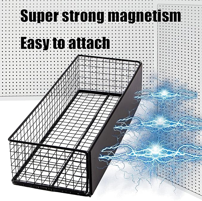 Magnetic Basket, Magnetic Shelf for Fridge,Magnetic Spice Rack Wire Mesh Magnetic organizer Holder Accessories for Office Kitchen Classroom Storage, Black-High, 13.77" x 5.11" x3.26"-Ruum Studio Home