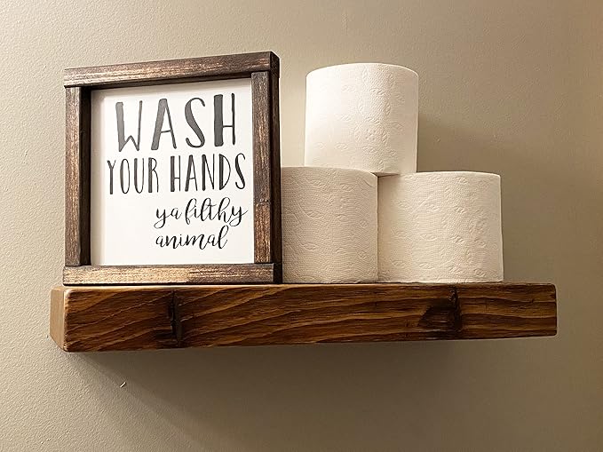 joelsantiques | 24 Inch Floating Shelves for Wall | Made of Natural Wood and Easy Install | Heavy Duty Rustic Book Shelves | Perfect for Bathroom, Kitchen, Living Room | Medium Brown 24x9x2 Inches-Ruum Studio Home