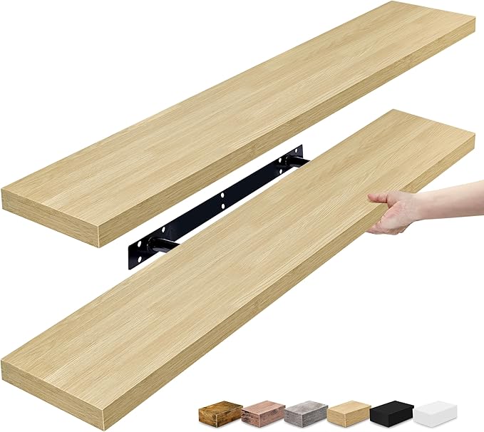 Sorbus Floating Shelves for Wall - 35 Inch Long Bathroom Shelves, Wall Decor for Bedroom, Kitchen, Living Room & Book Storage - Mounted Floating Shelf with Invisible Brackets (Maple Wood, 2 Pack)-Ruum Studio Home