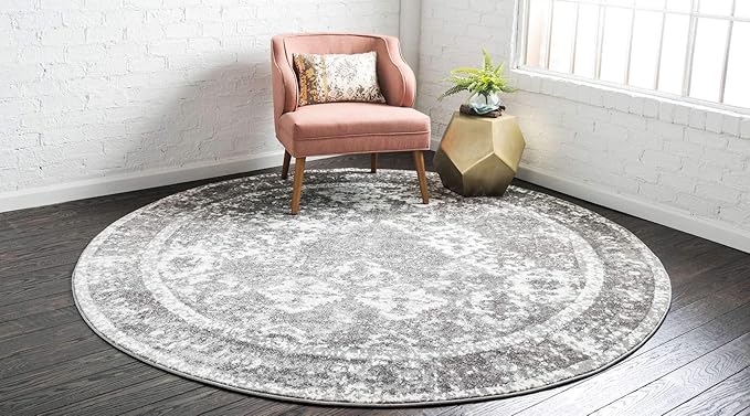 Unique Loom Rosso Collection Vintage, Traditional, Bohemian, Geometric, Distressed, Southwestern Area Rug, 3' 3" x 3' 3", Gray/Ivory-Ruum Studio Home