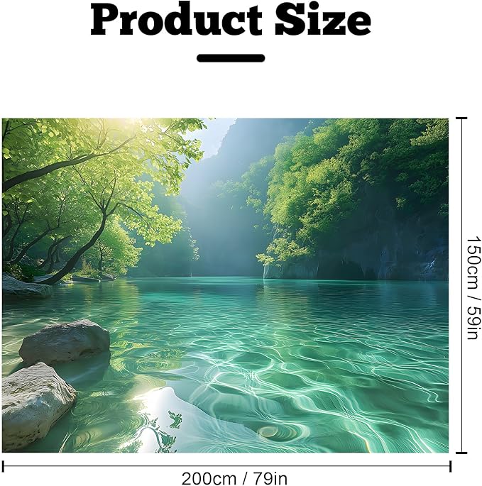 BSFHH Nature Tapestry Forest Tree Sea Cave Wall Hanging, Stream Through Rainforest Landscape Wall Art Tapestry for Bedroom Living room (Lake View, 79"×59", Unframed)-Ruum Studio Home