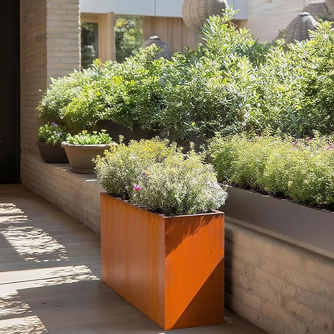 Galvanized Steel Metallic Heavy Planter for Outdoor Plants Metal Outdoor Planter Spliced Flower Box with Partitions for Outside,Indoor,Garden (Corten, 30 * 12 * 24)-Ruum Studio Home