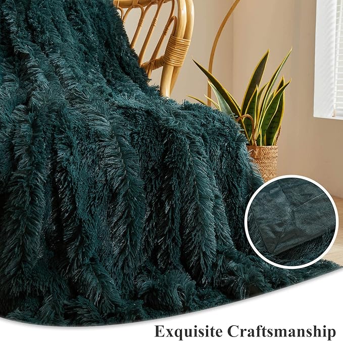 XeGe Luxury Faux Fur Throw Blanket, Deep Green Soft 50x60 Fluffy Blanket Throw, Shaggy Plush Decorative Couch Blanket, Cute Furry Throw Fuzzy Office Lap Blanket for Bedroom Living Room Dark Green-Ruum Studio Home