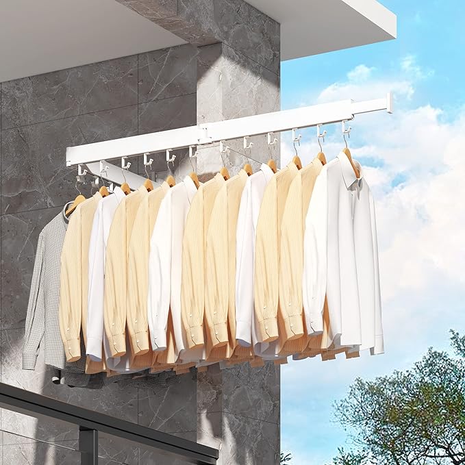 Clothes Drying Rack Wall Mounted,Drying Rack Clothing,Laundry Drying Rack Wall Mount,Collapsible Drying Racks for Laundry,Retractable,Foldable,Clothes Hanger Rack,Clothes Dryer Rack,White Color-Ruum Studio Home