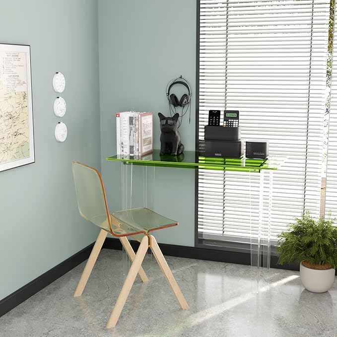 Acrylic Desk, Modern Study Table for HomeOffice-Extended Surface Multi-Purpose Console & EntrywayTable, Sturdy Lightweight Design (42.5-inch, Green)-Ruum Studio Home