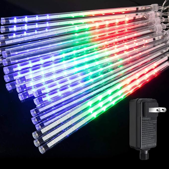 Meteor Shower Lights Outdoor Christmas Lights 24-Tube 576LEDs Snow Falling Rain Cascading Icicle Light for Christmas Tree Decorations Wedding Party Holiday Garden Decor, UL Plug Multi Color-Ruum Studio Home