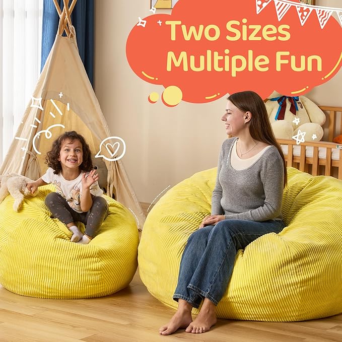 Bean Bag Chairs Teardrop Bean Bag Chair Beanbag Chair with Memory Foam Filled Machine Washable Cover for Living Room, Bedroom (Small,Yellow)-Ruum Studio Home