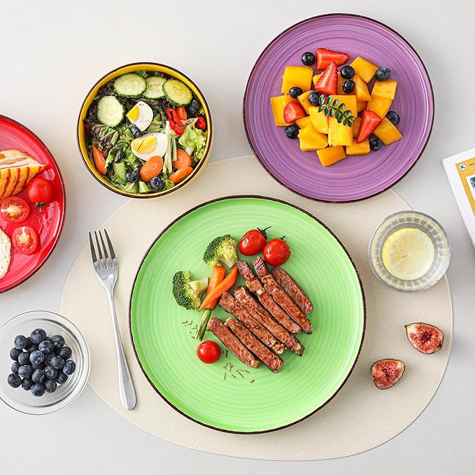 vancasso Bonita Stoneware Dinnerware Sets, 12 Pieces Dishes Set，Polished Round Plates and Bowls Set for 4, Dishwasher and Microwave Safe, Multicolor-Ruum Studio Home