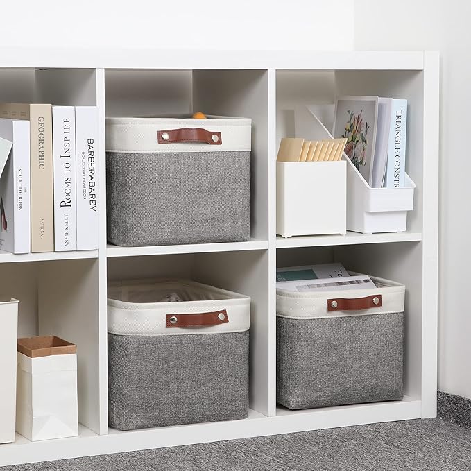 DULLEMELO Storage Baskets for Organizing, Rectangular Fabric Storage Bins Collapsible, Perfect for Shelves, Closets, Empty Gift Baskets (3-Pack Medium-15 inch X 11 inch X 9.5 inch , White&Grey)-Ruum Studio Home