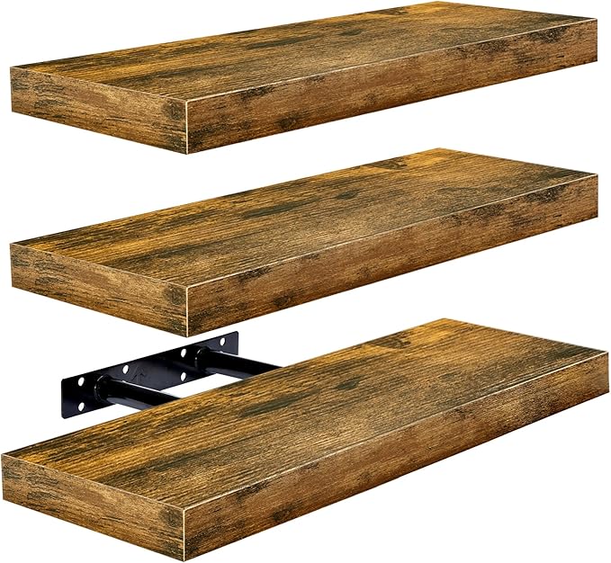 Sorbus Floating Shelves for Wall, Bathroom Shelves Wall Mounted for Kitchen, Bedroom, Bathroom Storage Over Toilet, Hanging Book Shelf for Wall Home Decor Living Room (Rustic Brown, 3 Pack)-Ruum Studio Home