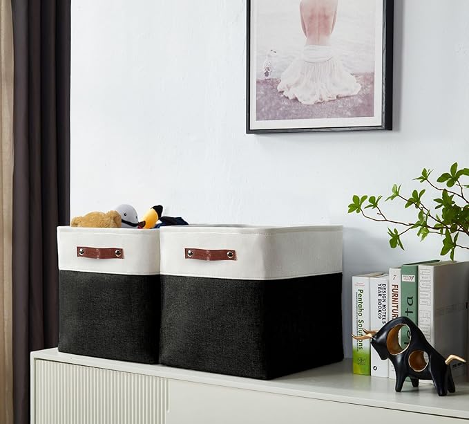 DECOMOMO Storage Cubes, 11x11 Cube Storage Bins, Baskets for Shelves (Black & White, Cube 11" - 4 Pack)-Ruum Studio Home