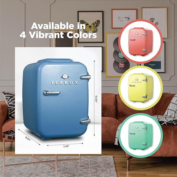 IBMF4SLT Fridge for Bedroom, Skincare, Portable Cooler & Warmer for Makeup, for Office & Home Refrigerator, Mini (4 L / 6-Can), Slate Blue-Ruum Studio Home
