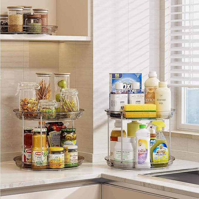 LAMU 2 Tier Lazy Susan Turntable Organizer 10.6'' Rotating Spice Rack Organization for Cabinet, Kitchen, Pantry, Countertop, Bathroom, Vanity, Medicine Cabinet Organizer, Grey-Ruum Studio Home
