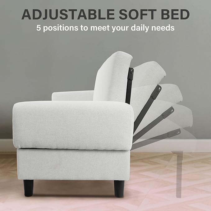 Convertible Futon Sofa Bed, 80.7" Adjustable Sleeper Sofa with Storage, 3-Seater Couch, 5-Position Reclining Back, 7" Thick Cushion, Twin Size Sofa for Small Spaces, Living Room, Bedroom, Dorm, Office-Ruum Studio Home