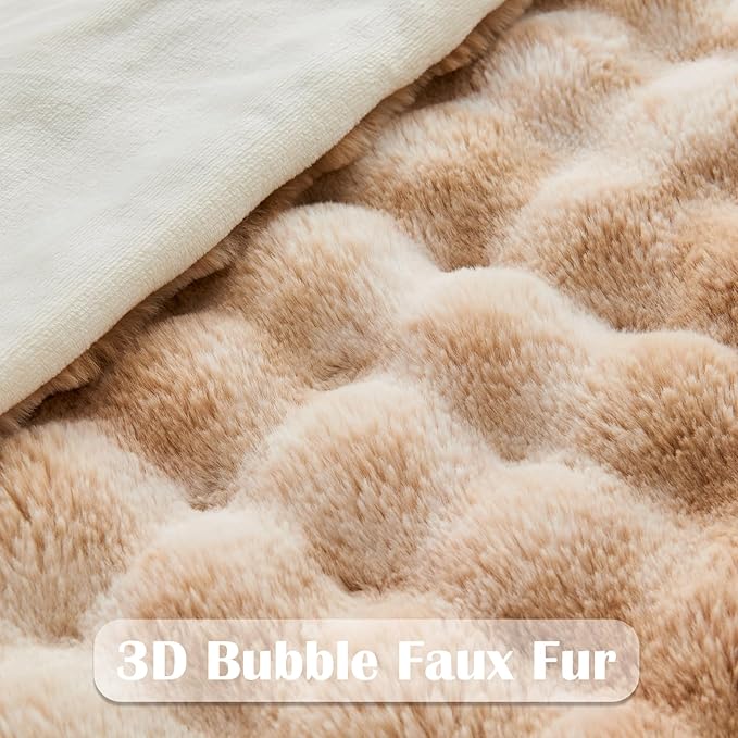 NEWCOSPLAY Faux Fur Throw Blanket Tie-dye Beige Luxury Fluffy Thick Warm Bubble Blanket for Couch Sofa Bed 700GSM (Tie-dye Beige, Throw(50"x60"))-Ruum Studio Home
