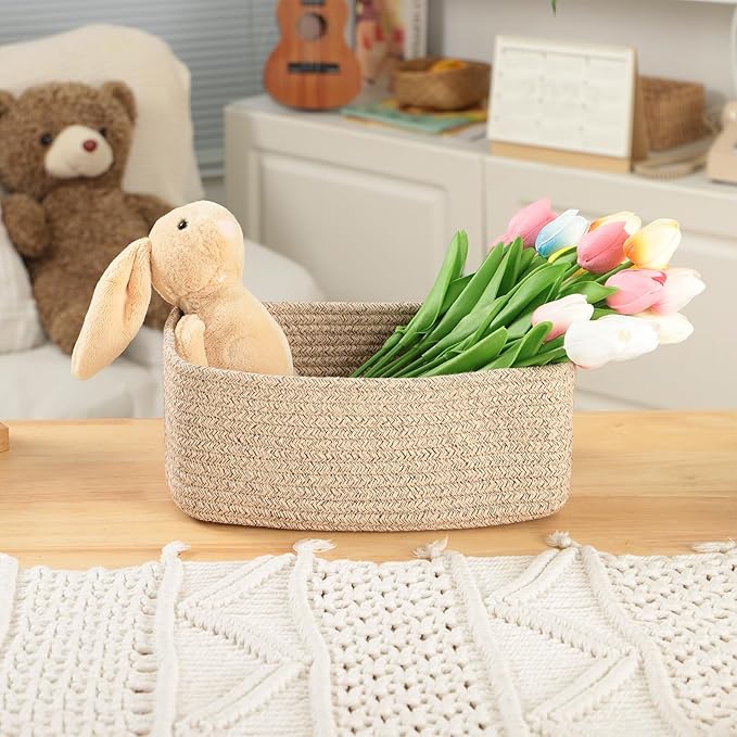 Small Storage Baskets for Organizing | Closet Organizer Bins | Shelf Toy Basket | Woven Rope Baskets | Cube Decorative Box | Shallow Basket | 11.5x7.5x4.7” | 3 Packs Mixed Brown-Ruum Studio Home