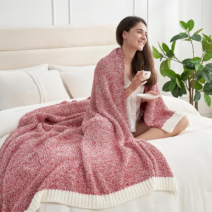 Snuggle Sac Red Throw Blanket for Couch, Super Soft Warm Christmas Red Blankets Cozy Knit Fuzzy Plush Lightweight Throws for Sofa, Bed, Camping, Heather Red, 50x60 inches-Ruum Studio Home