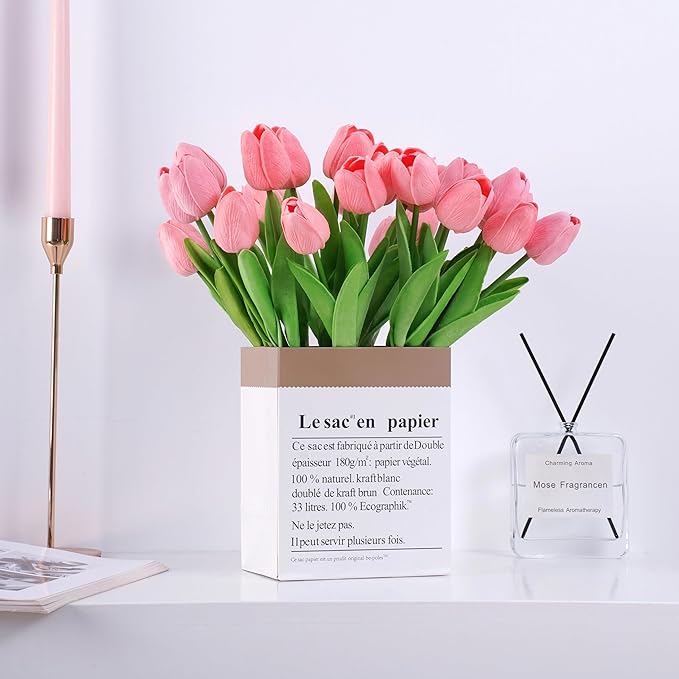 20pcs Pink Artificial Tulip Fake Flower 12.9 Inch Spring Mother's Day Easter Gift for Home Kitchen Wedding Decoration-Ruum Studio Home