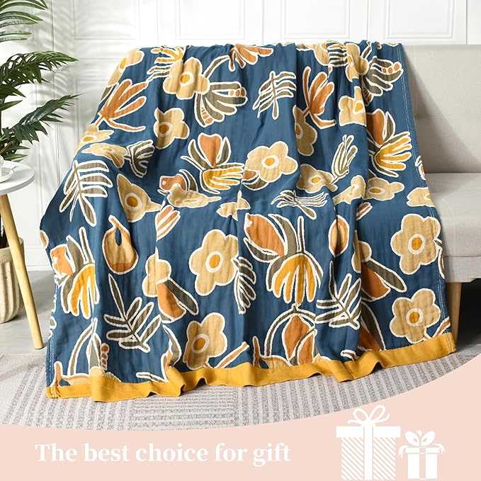 Boho Throw Blanket for Bed - 100% Pure Cotton Ultra Soft Rustic Quilt - Farmhouse Decor Bed Blankets, All Season Rustic Throw for Sofa Couch Chair(60"×80", Floral)-Ruum Studio Home
