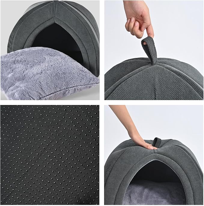 Amazon Basics Cat Cave Bed, 2-in-1 Foldable House for Indoor Cats, with Washable Cushion and Non-Slip Base, 15 x 15 Inches, Small-Ruum Studio Home