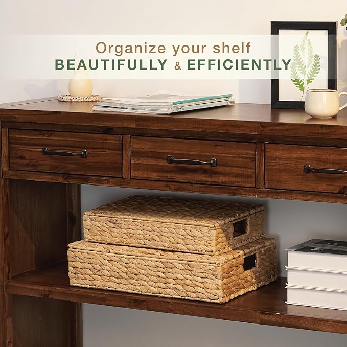 Set of 2 Wicker Baskets with Lid for Organizing - Decorative Storage Boxes With Lids for Home Decor, Shelves - Organic Modern Home Decor - Remote Box - Coffee Table Basket-Ruum Studio Home