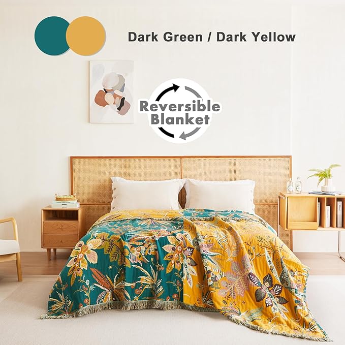 MSGKV Boho Throw Blanket for Couch Bed Chair 100% Cotton Muslin Breathable Embroidery Blanket 50"x60" Sofa Blankets for All Seasons Lightweight Farmhouse Blankets Boho Home Decor-Ruum Studio Home