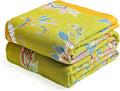 Boho Throw Blanket 80" x 90", 100% Organic Cotton Breathable Ultra Soft Bed Quilt Throw - All Season Luxury Floral Farmhouse Decor Blanket for Sofa Couch Chair and Gift. Green/Blue-Ruum Studio Home